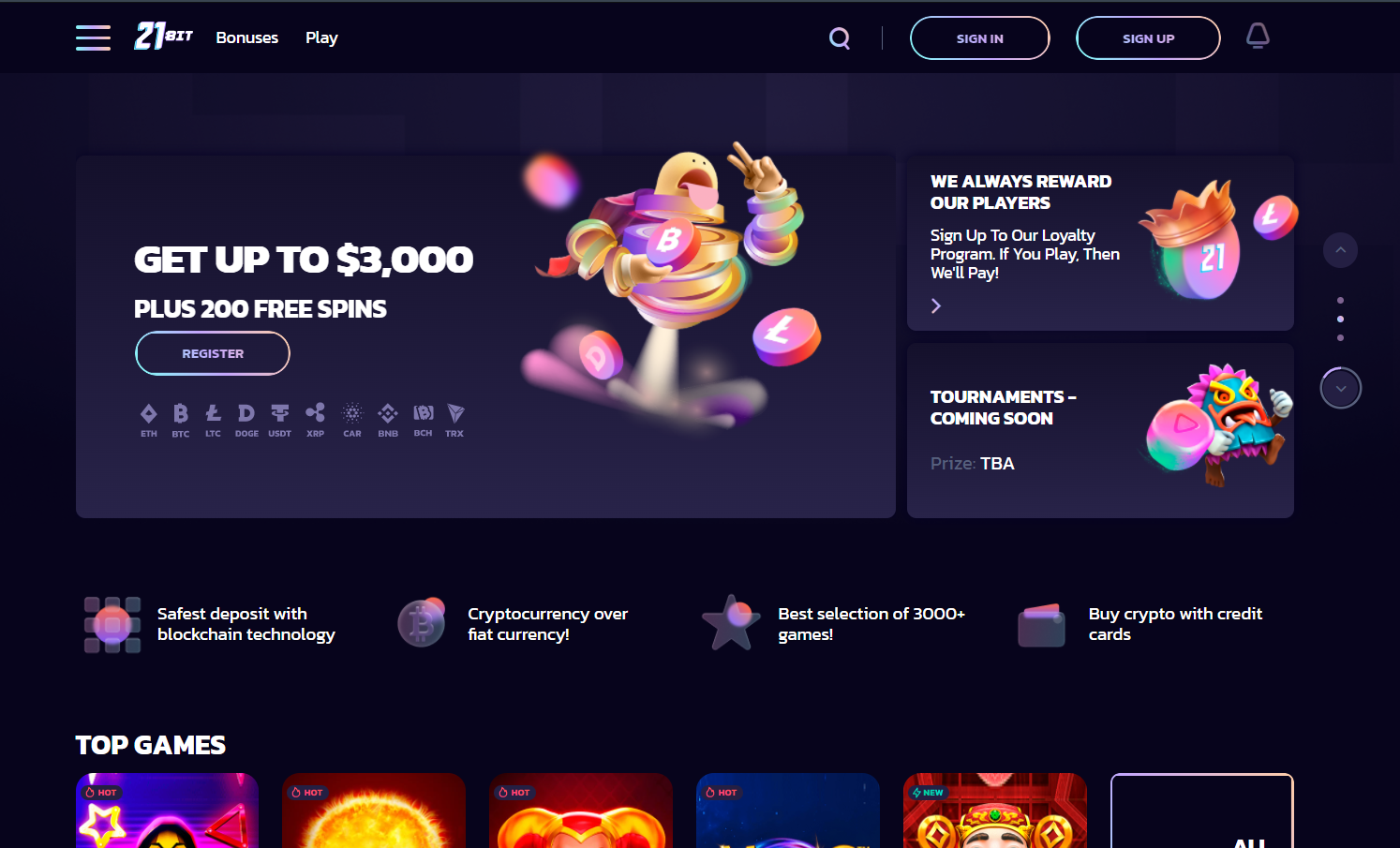 21Bit Casino lobby – 3000+ games